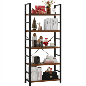 5-Tier Bookshelf, Modern Narrow Bookcase with 30lbs Shelf Capacity, Storage Shelf for Living Room/Office, Brown (Shipment from Walmart)