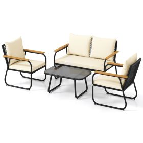 4 Pieces Patio Furniture Set with Tempered Glass Coffee Table