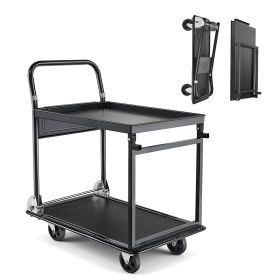 Foldable Push Cart Dolly, 700 lbs, Heavy Duty Platform Hand Truck with Wheels, High-Strength Steel, 2 Tier Moving Flatbed Cart, for Warehouse, Ga