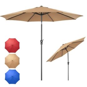 9FT Outdoor Patio Umbrella Market Table Polyester Fabric Canopy Iron Frame 8 Ribs UV Protection Waterproof,Khaki(New)(Shipment from Walmart)