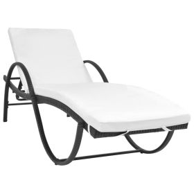 Outdoor Bench Black, Cream white Poly Rattan, Powder-coated steel